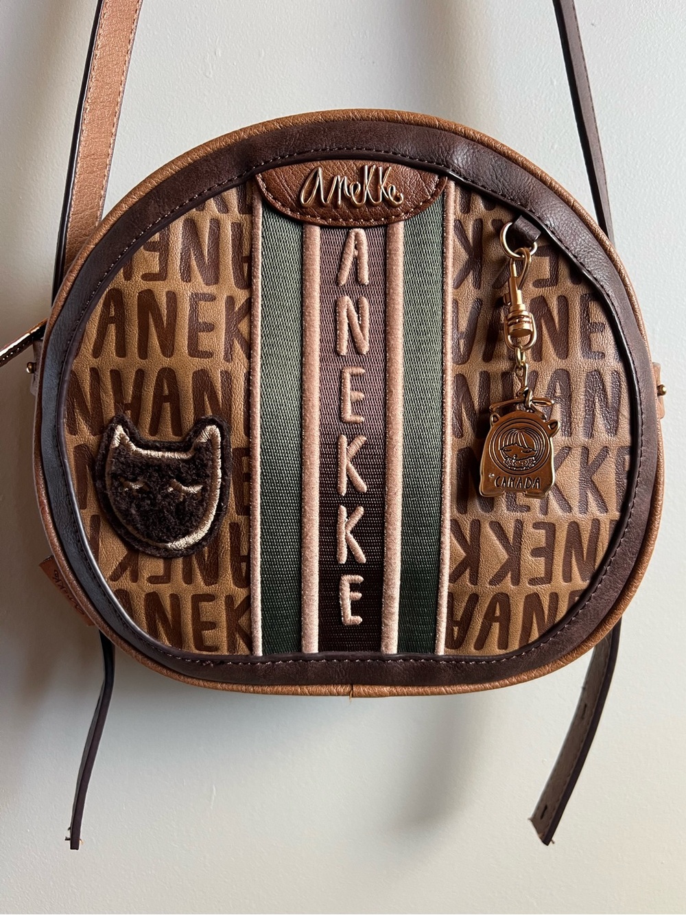 Anekke Canada Round Crossbody Bag Brown Vegan Leather Boho Travel Purse